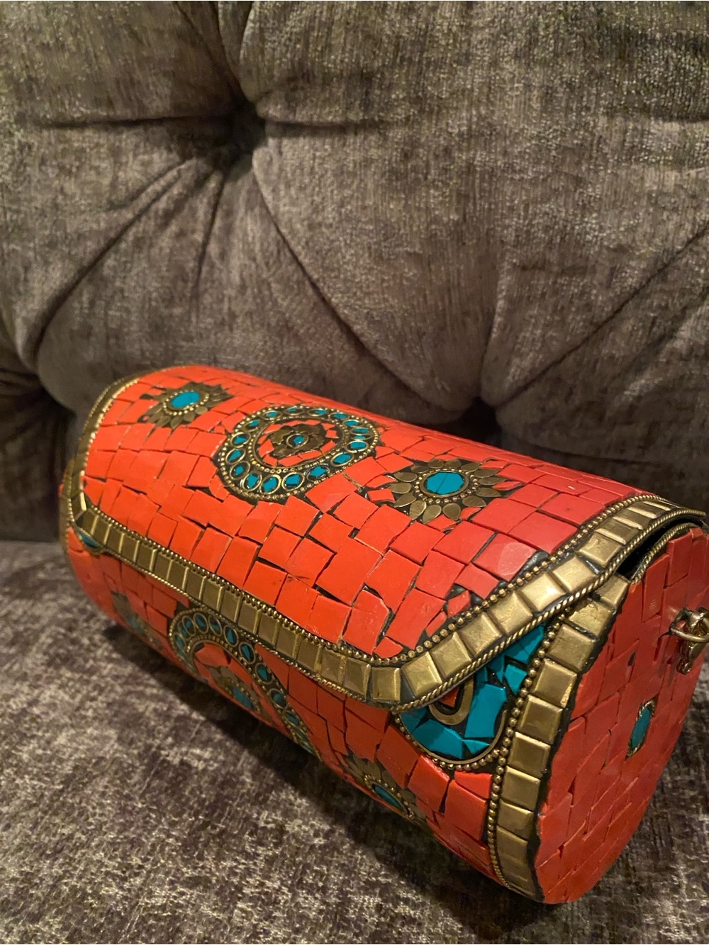 Antik Kraft Orange Mosaic Clutch with Turquoise Accents - Picture 3 of 3